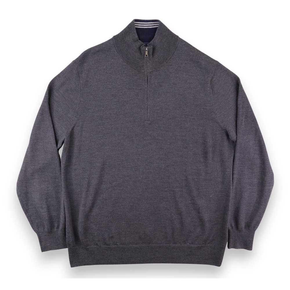 Brooks Brothers 1/4 Zip Sweater Mens‎ XL Gray 100% Merino Wool Mock Neck Preppy